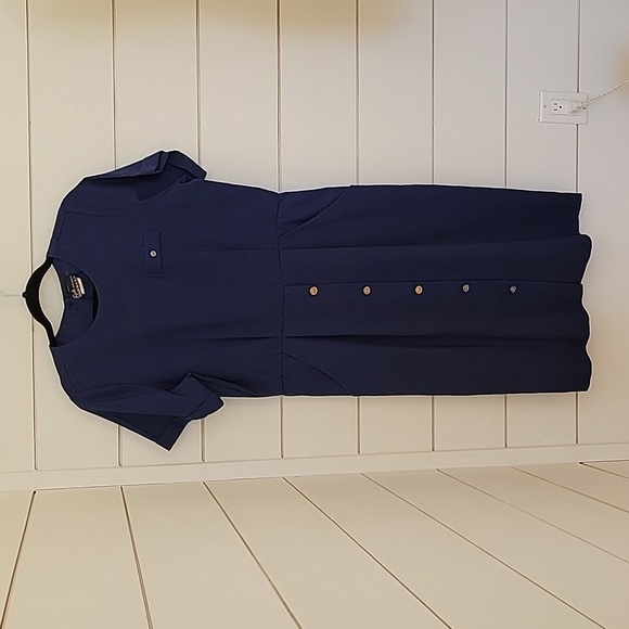 VINTAGE 80S Breli Originals size 14 navy button back dress - Picture 1 of 5